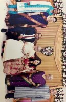 Shashikant’s elder son Alhad, his wife Nirupama, Shashikant’s younger son Amol, Shashikant's mother, Amol's wife Sonal, Meera, Shashikant (Amol’s wedding) – Pune – 2016.jpg